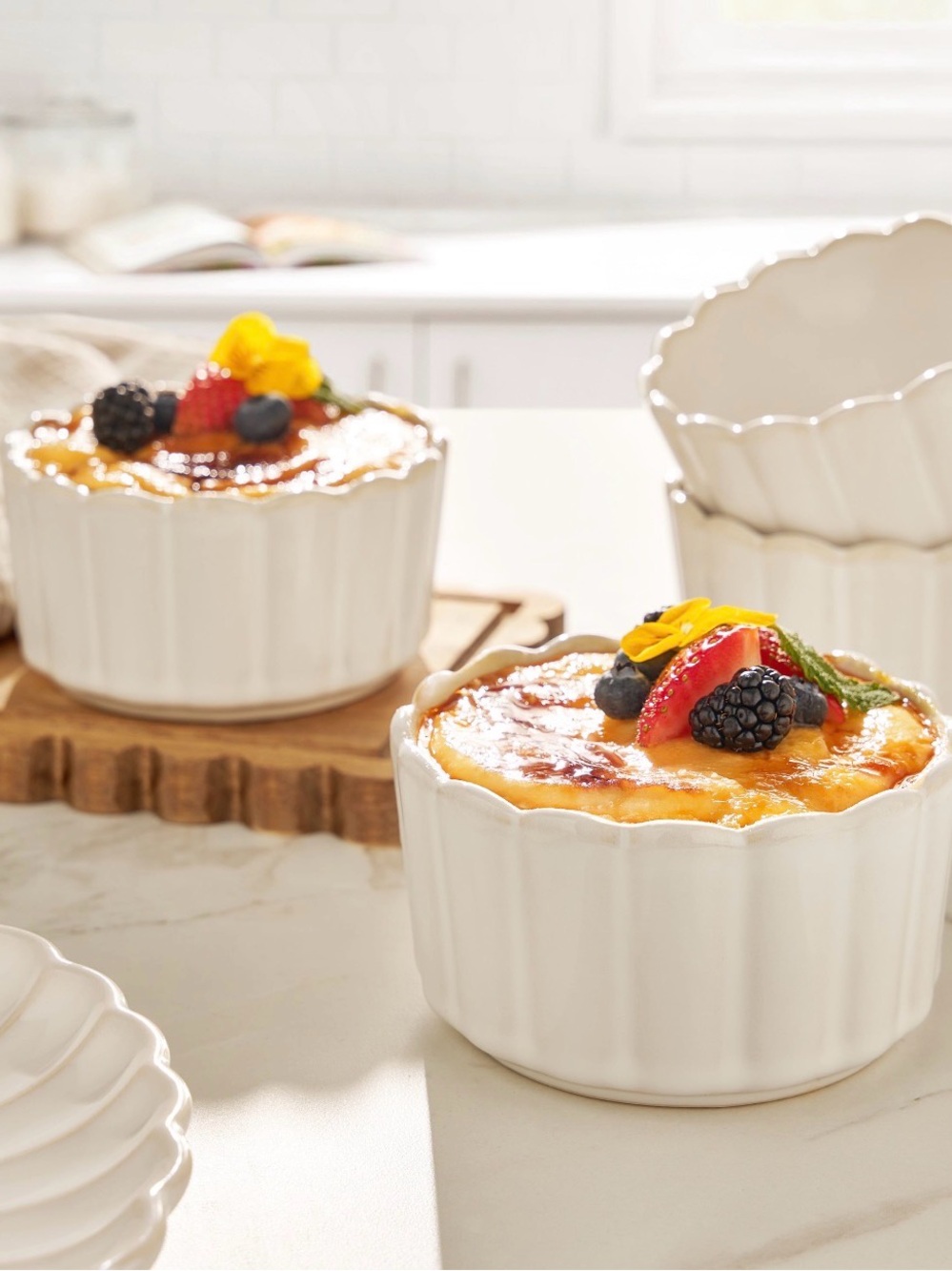 The Pioneer Woman Colette  White Scalloped Ceramic Ramekins - Set of 4
